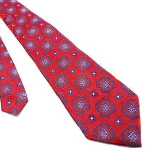 Paul Fredrick Red Silk Tie Woven Long Geometric‎